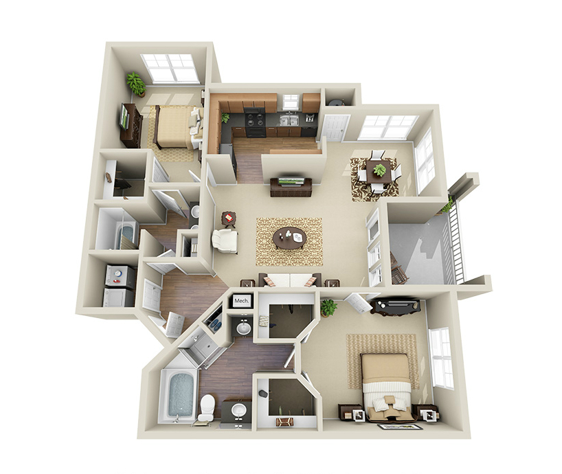 Providence Park 2 bedroom/2 bath Myers over sunroom garden apartment floor plan