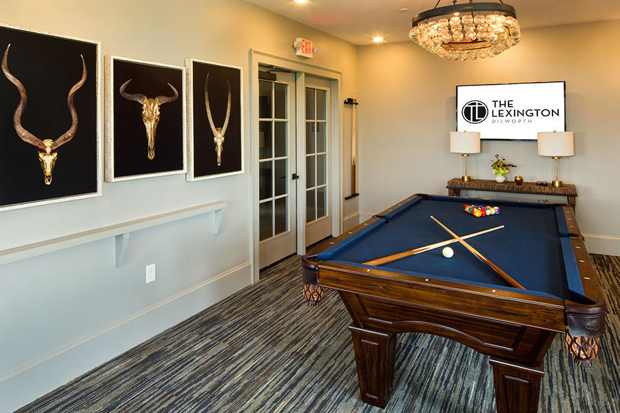 Game room at the Lexington Dilworth apartments