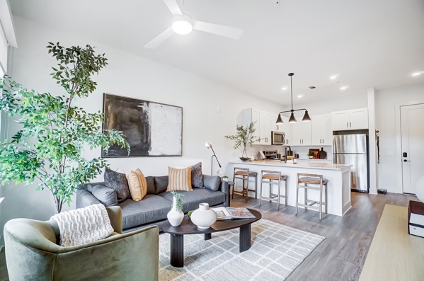 View of apartment with comfortable working and living areas