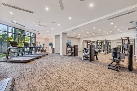 Onsite fitness center with lots of workout space and equipment